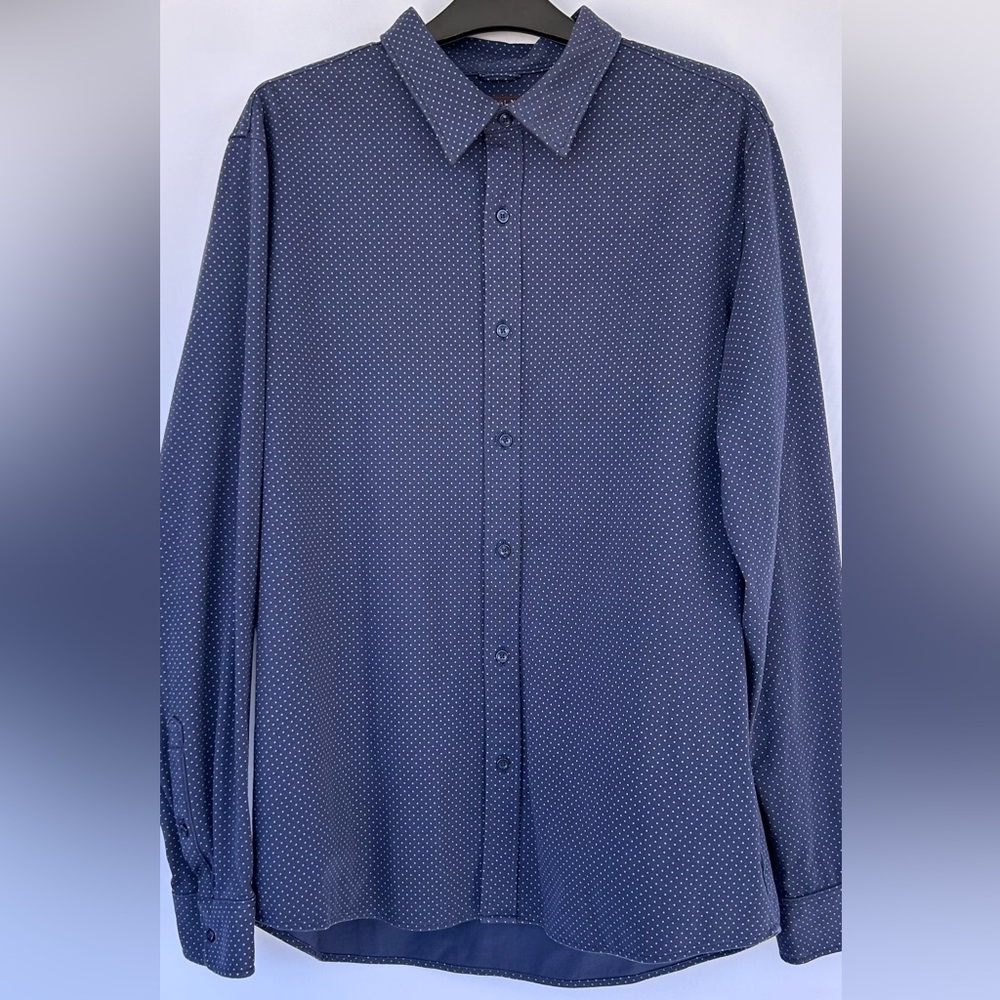 Michael Kors Men’s Sportshirt Button Up Navy with White Micro-Dots Size Large